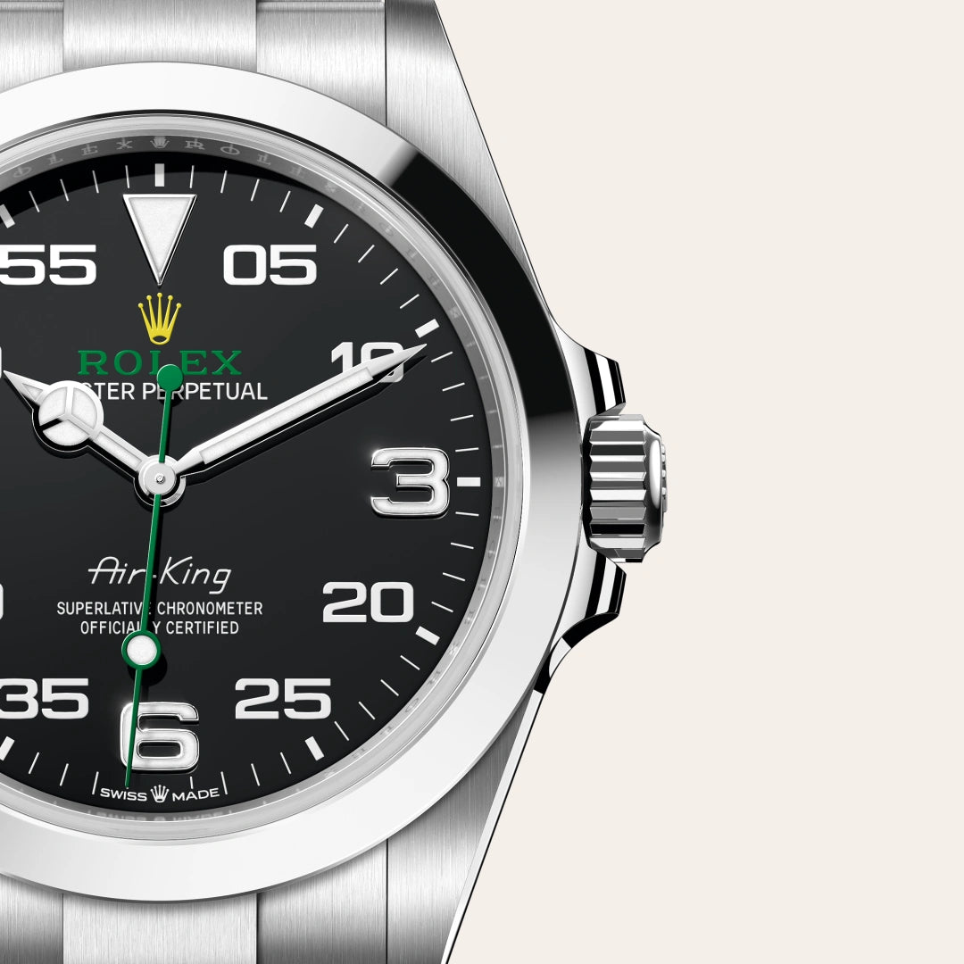 Rolex Air-King in Oystersteel with a Black dial, Smooth bezel, Oyster, three-piece solid links bracelet