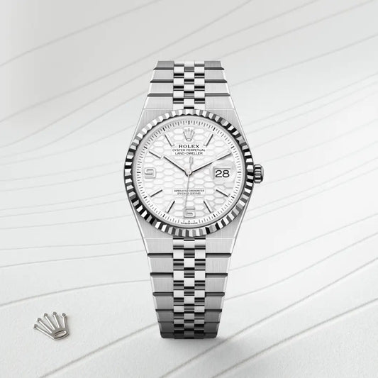 rolex Land-Dweller 36 in White Rolesor - combination of Oystersteel and white gold, m127234-0001 - david m robinson