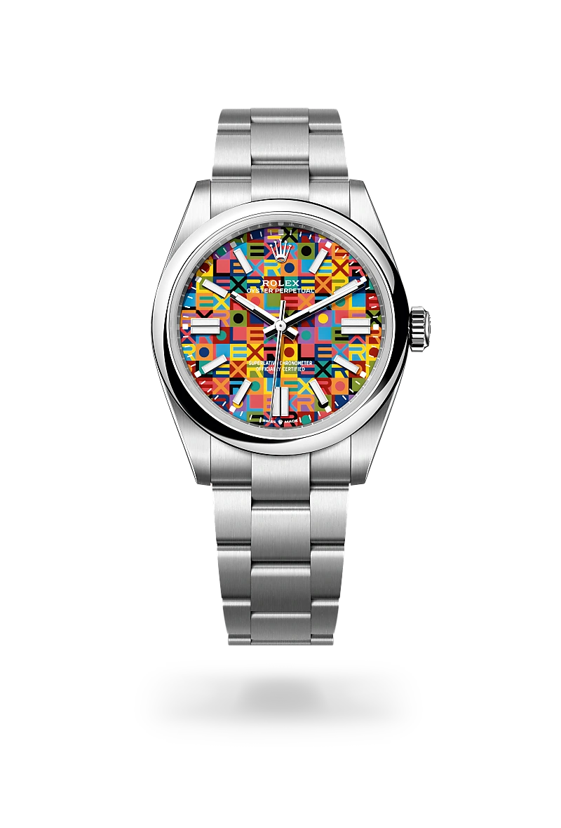 Rolex Oyster Perpetual 41 in Oystersteel with a Multicoloured, Jubilee motif dial, Domed bezel, Oyster, three-piece solid links bracelet