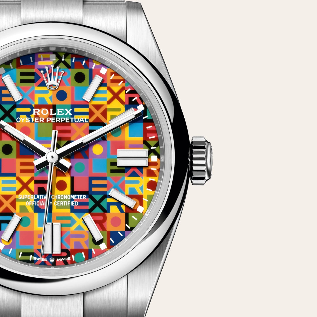 Rolex Oyster Perpetual 41 in Oystersteel with a Multicoloured, Jubilee motif dial, Domed bezel, Oyster, three-piece solid links bracelet
