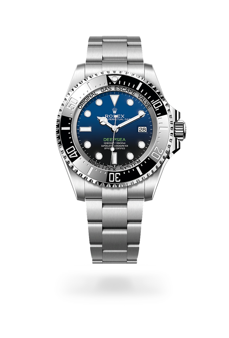 Rolex Rolex Deepsea in Oystersteel with a D-blue dial, Unidirectional rotatable 60-minute graduated, scratch-resistant Cerachrom insert in black ceramic, numerals and graduations coated in platinum bezel, Oyster, three-piece solid links bracelet