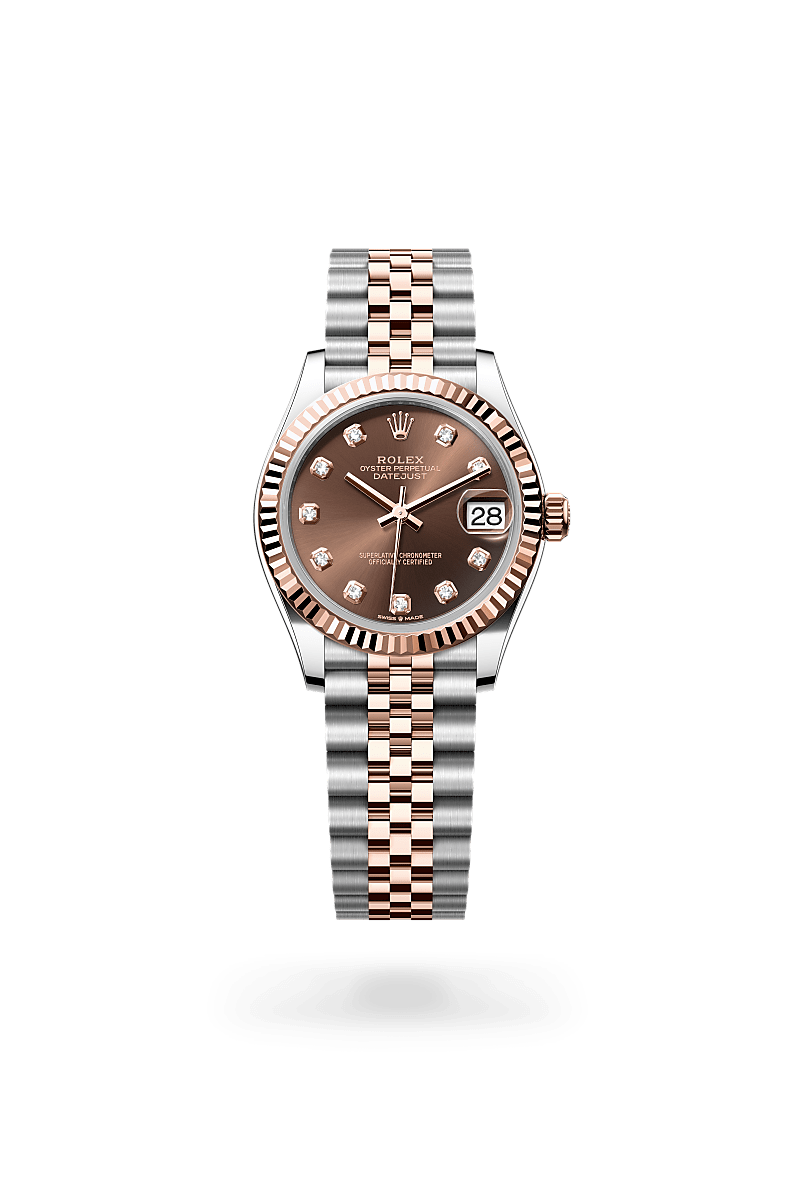 Rolex Datejust 31 in Everose Rolesor - combination of Oystersteel and Everose gold with a Chocolate set with diamonds dial, Fluted bezel, Jubilee, five-piece links bracelet