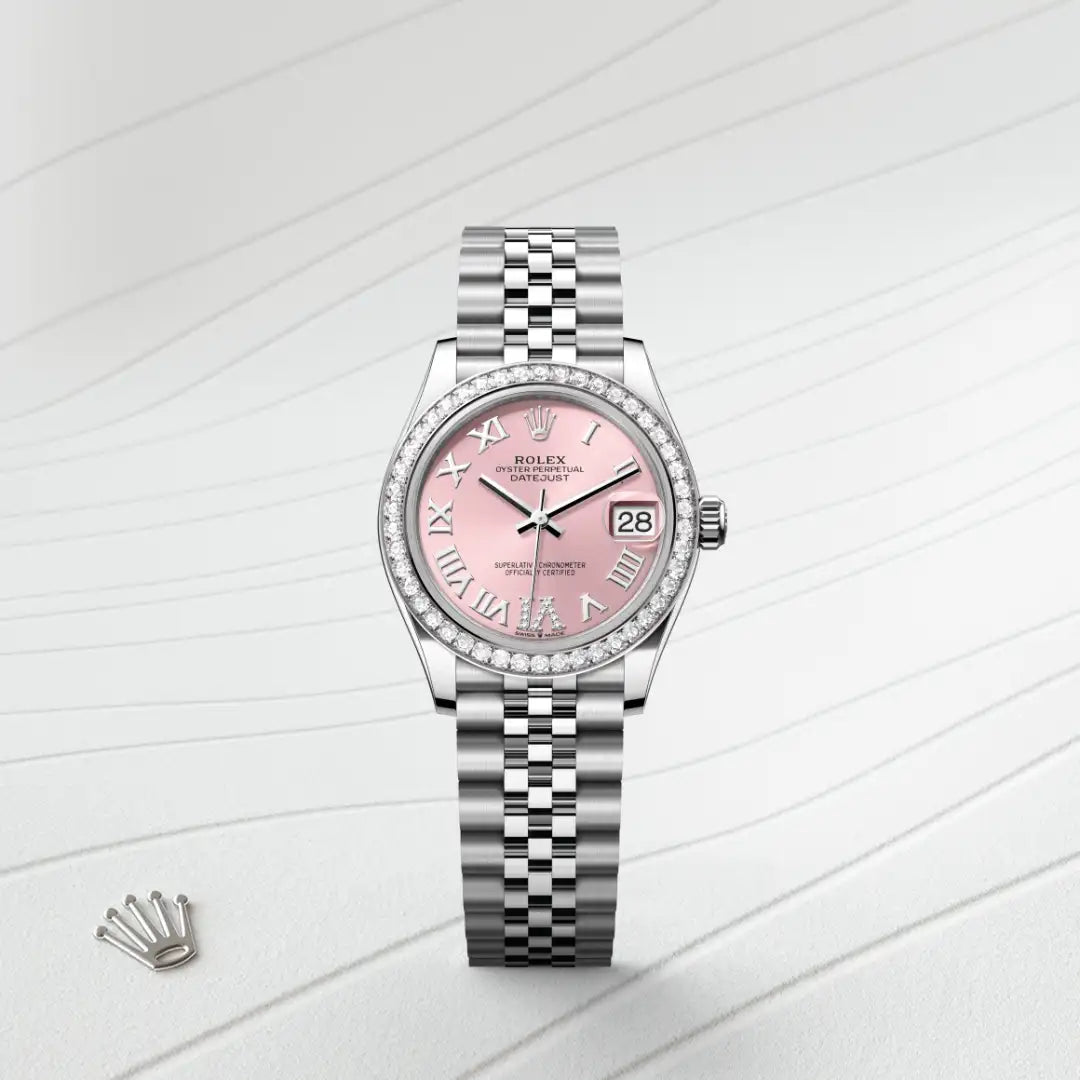 Rolex Datejust 31 in White Rolesor - combination of Oystersteel and white gold with a Pink set with diamonds dial, Diamond-set bezel, Jubilee, five-piece links bracelet