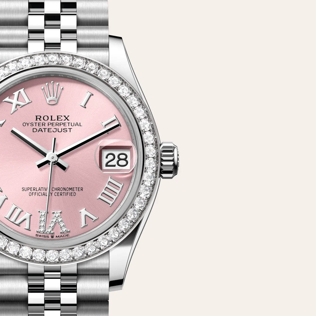 Rolex Datejust 31 in White Rolesor - combination of Oystersteel and white gold with a Pink set with diamonds dial, Diamond-set bezel, Jubilee, five-piece links bracelet