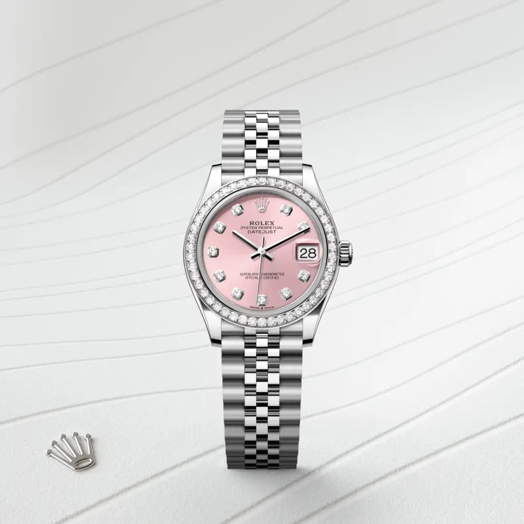 Rolex Datejust 31 in White Rolesor - combination of Oystersteel and white gold with a Pink set with diamonds dial, Diamond-set bezel, Jubilee, five-piece links bracelet