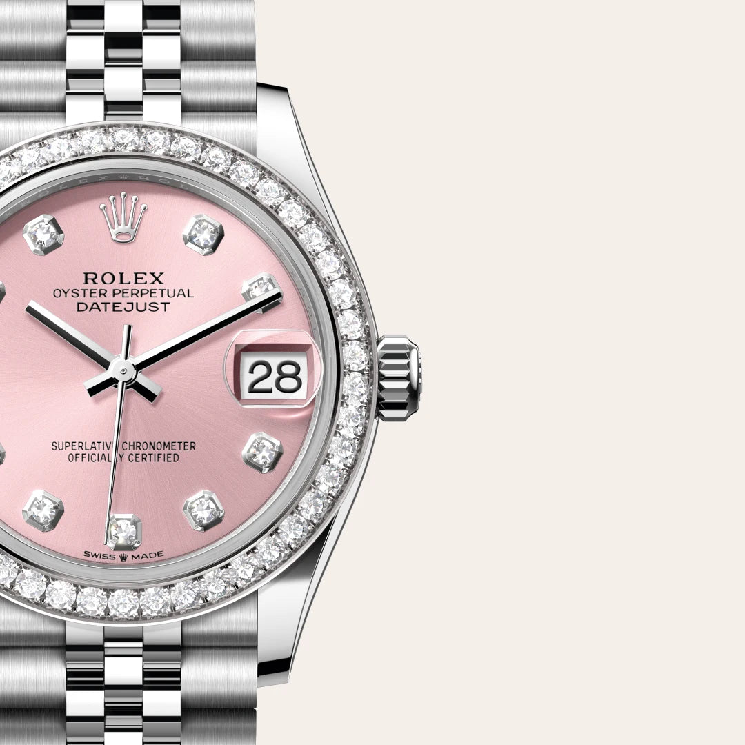 Rolex Datejust 31 in White Rolesor - combination of Oystersteel and white gold with a Pink set with diamonds dial, Diamond-set bezel, Jubilee, five-piece links bracelet