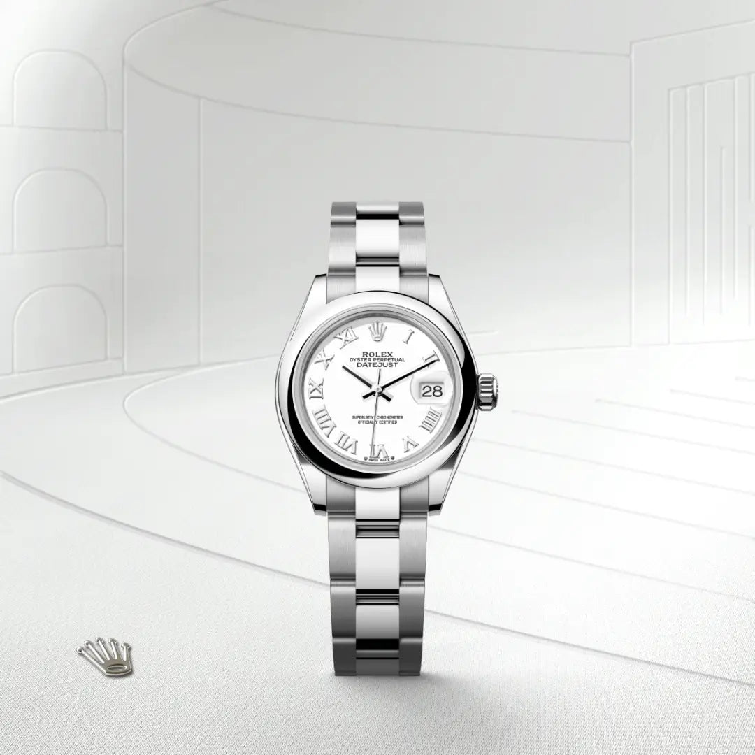 Rolex Lady-Datejust in Oystersteel with a White dial, Domed bezel, Oyster, three-piece solid links bracelet