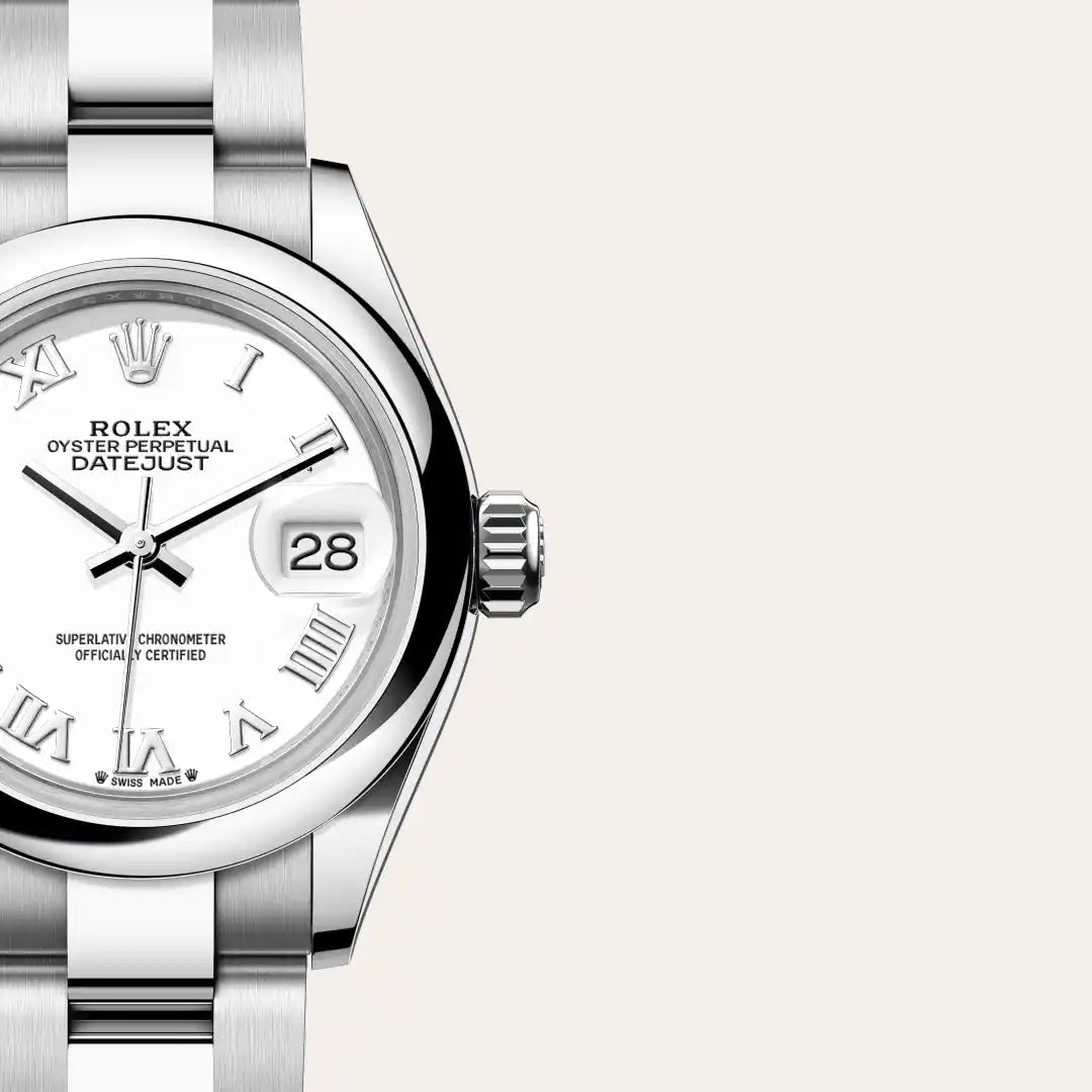 Rolex Lady-Datejust in Oystersteel with a White dial, Domed bezel, Oyster, three-piece solid links bracelet