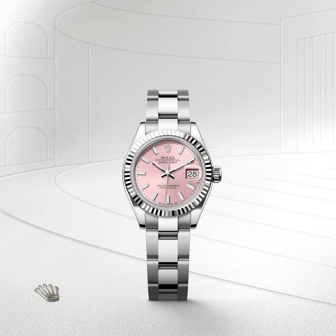 Rolex Lady-Datejust in White Rolesor - combination of Oystersteel and white gold with a Pink dial, Fluted bezel, Oyster, three-piece solid links bracelet