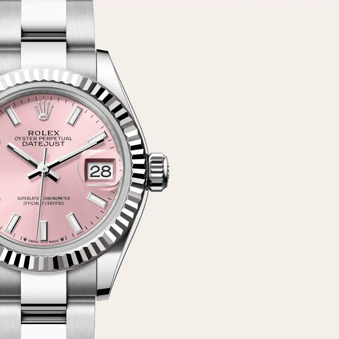 Rolex Lady-Datejust in White Rolesor - combination of Oystersteel and white gold with a Pink dial, Fluted bezel, Oyster, three-piece solid links bracelet