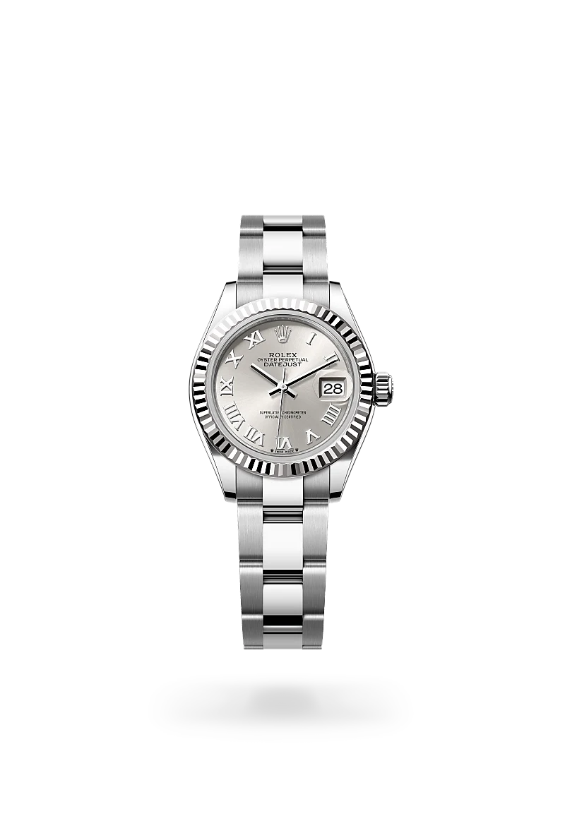 Rolex Lady-Datejust in White Rolesor - combination of Oystersteel and white gold with a Silver dial, Fluted bezel, Oyster, three-piece solid links bracelet