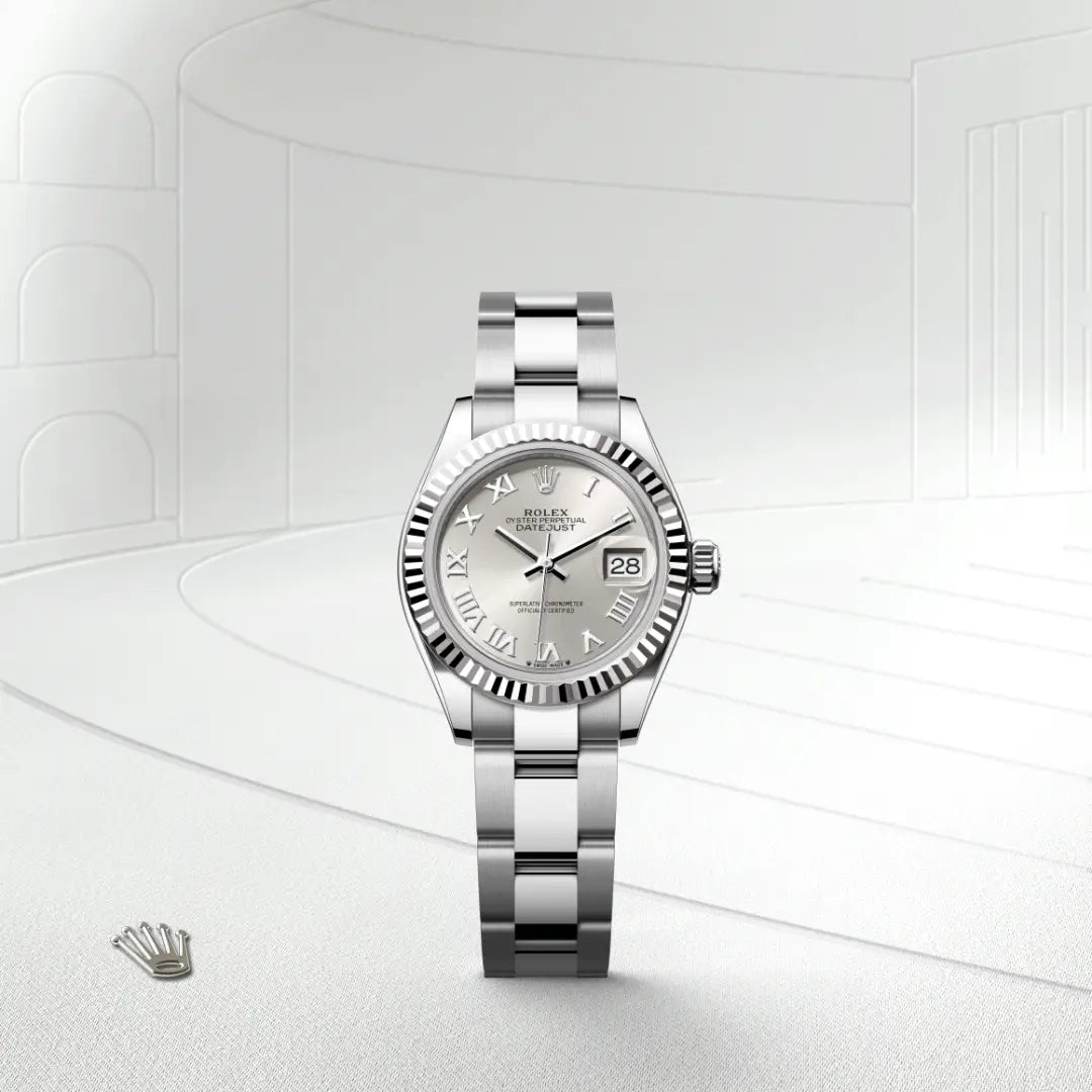 Rolex Lady-Datejust in White Rolesor - combination of Oystersteel and white gold with a Silver dial, Fluted bezel, Oyster, three-piece solid links bracelet