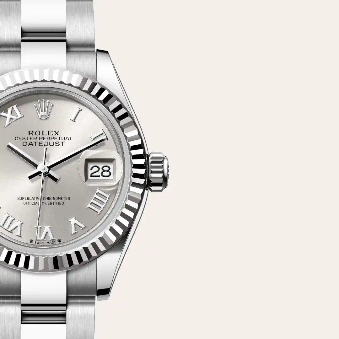 Rolex Lady-Datejust in White Rolesor - combination of Oystersteel and white gold with a Silver dial, Fluted bezel, Oyster, three-piece solid links bracelet