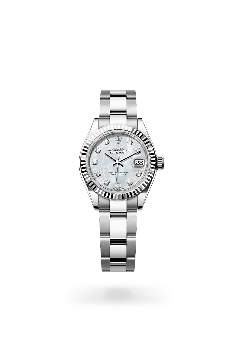 Rolex Lady-Datejust in White Rolesor - combination of Oystersteel and white gold with a White mother-of-pearl set with diamonds dial, Fluted bezel, Oyster, three-piece solid links bracelet