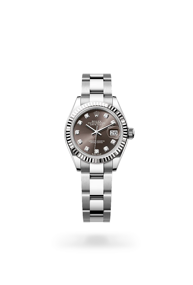Rolex Lady-Datejust in White Rolesor - combination of Oystersteel and white gold with a Dark grey set with diamonds dial, Fluted bezel, Oyster, three-piece solid links bracelet