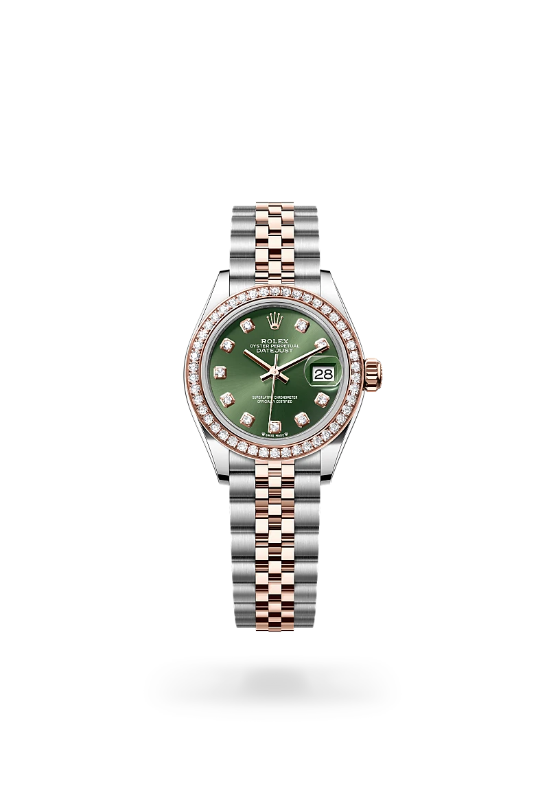 Rolex Lady-Datejust in Everose Rolesor - combination of Oystersteel and Everose gold with a Olive green set with diamonds dial, Diamond-set bezel, Jubilee, five-piece links bracelet