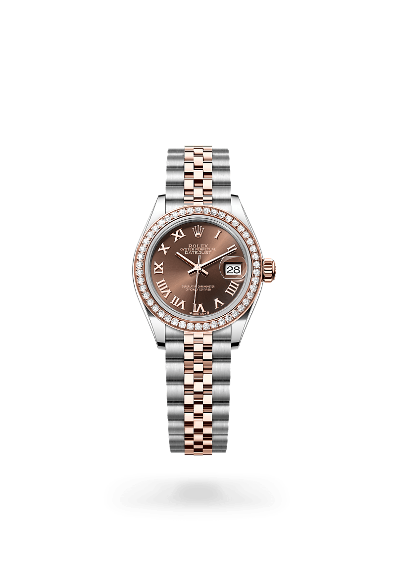 Rolex Lady-Datejust in Everose Rolesor - combination of Oystersteel and Everose gold with a Chocolate dial, Set with diamonds bezel, Jubilee, five-piece links bracelet