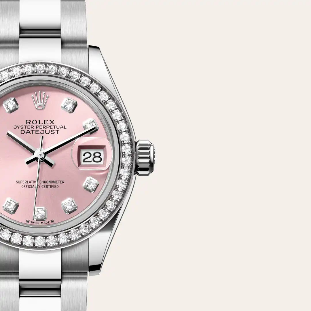 Rolex Lady-Datejust in White Rolesor - combination of Oystersteel and white gold with a Pink set with diamonds dial, Diamond-set bezel, Oyster, three-piece solid links bracelet