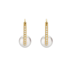 18ct Yellow Gold Diamond Akoya Pearl Hoop Earrings