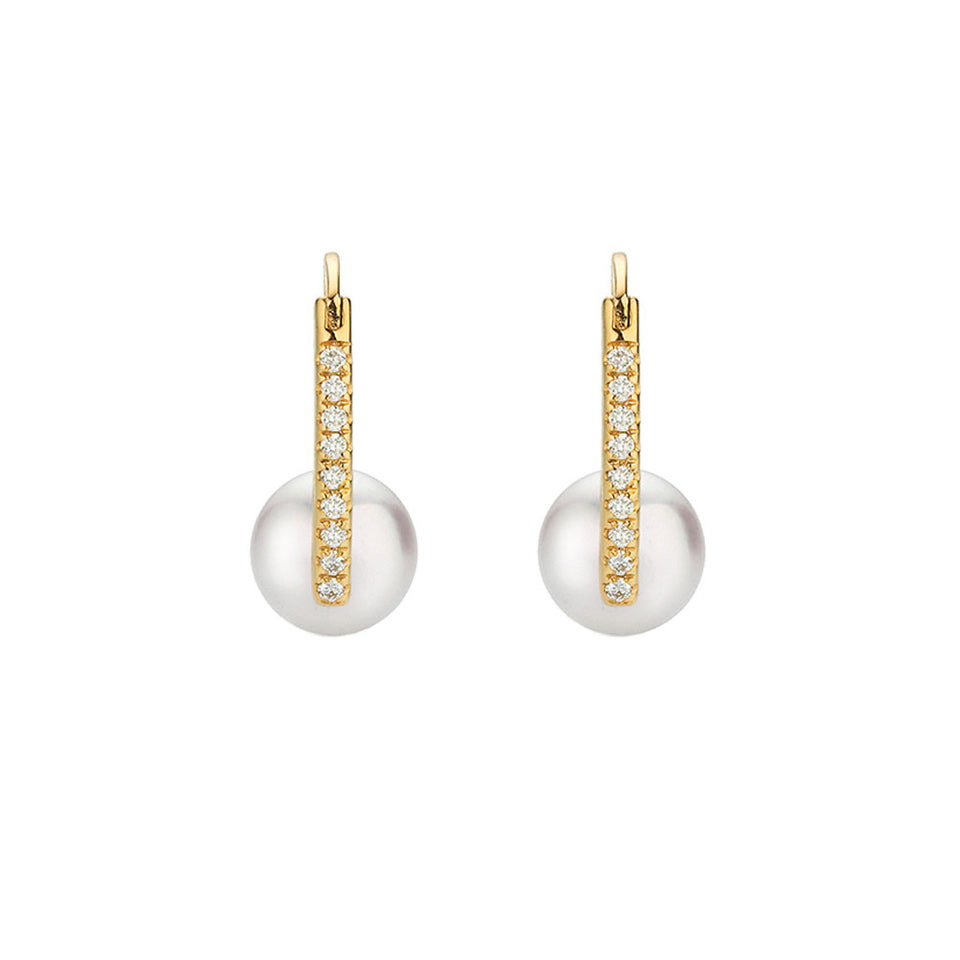 18ct Yellow Gold Diamond Akoya Pearl Hoop Earrings at David M Robinson