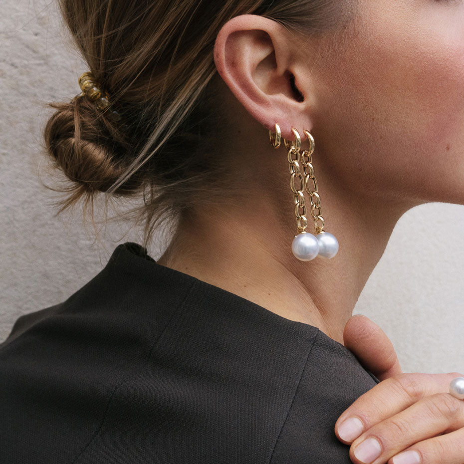 18ct Yellow Gold South Sea Pearl Drop Earrings at David M Robinson