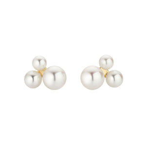 18ct Yellow Gold Akoya Three Pearl Stud Earrings