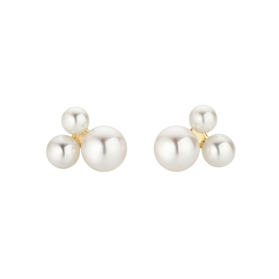 18ct Yellow Gold Akoya Three Pearl Stud Earrings at David M Robinson